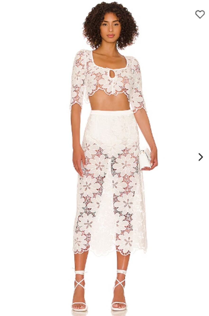 For Love & Lemons Skirt Small Malika Midi Floral Lace Coquette Cottagecore Boho